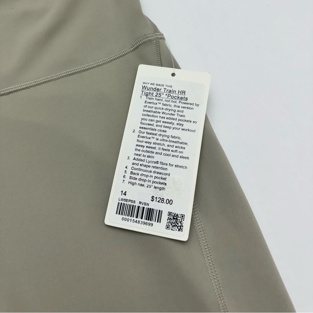 Lululemon Wunder Train High-Rise Tight 25” Pockets - Riverstone, Size 14 - Picture 4 of 10